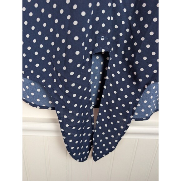 Susan Graver Button Up Top Size 18W Blue White Polka Dot Long Sleeve Tie Front - Picture 4 of 12